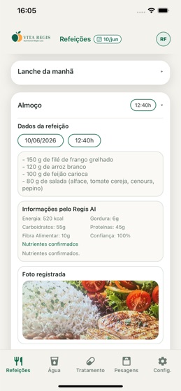 Tela mobile Vita Regis com reconhecimento assistivo de refeições